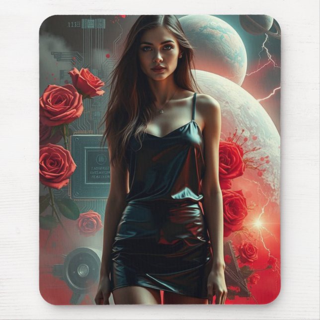 Mousepad Schönheit, Planeten, Blumen und KI (Frente)