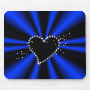 Mousepad schwarzes Herz mit Sternchen auf blau - schwarz