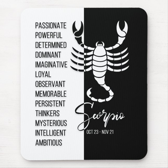 Mousepad Scorpio Zodiac - Sinal Mousepad, Preto e Branco (Frente)