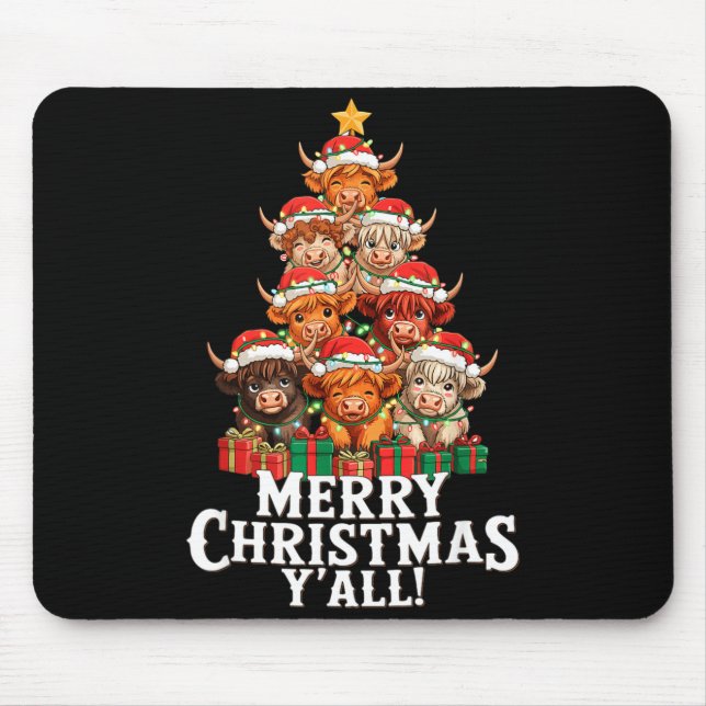 Mousepad Scottish Highland Cow Christmas Tree Funny Cow Lov (Frente)