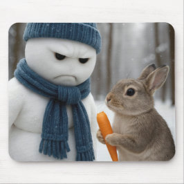 Mousepad Scowling Snowman With a Bunny