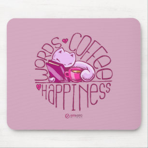 Mousepad Scribbles: Palavras. Café. Felicidade. (rosa)