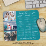 Mousepad Script de Foto do Calendário 3 Moderno 2025 Person<br><div class="desc">Crie seu próprio mouse personalizado, personalizado, com fotos a cores e calendário, com um calendário instantâneo de 2025 anos, 3 fotos, um nome ou monograma ou outro texto personalizado em uma tipografia moderna sugerida de script manuscrito na sua escolha de cores (mostrada em branco na turquesa). Altere o estilo, cor,...</div>