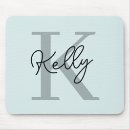 Mousepad Script de Monograma Azul Aqua Moderno