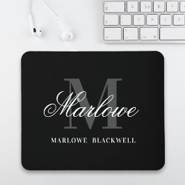 Mousepad Script de Monograma da Cinza Negra Moderna
