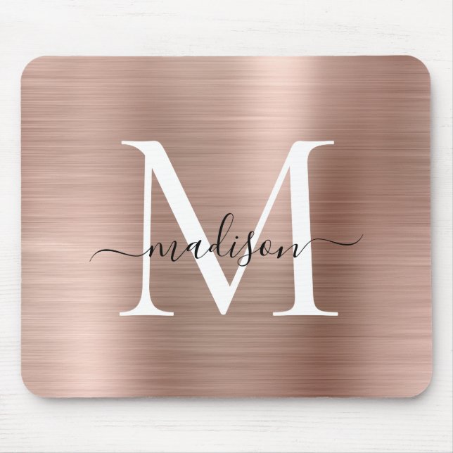 Mousepad Script de Monograma de Metal com Cor-de-Rosa Rosa  (Frente)