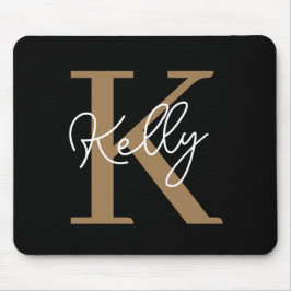 Mousepad Script de Monograma Dourado Preto Moderno
