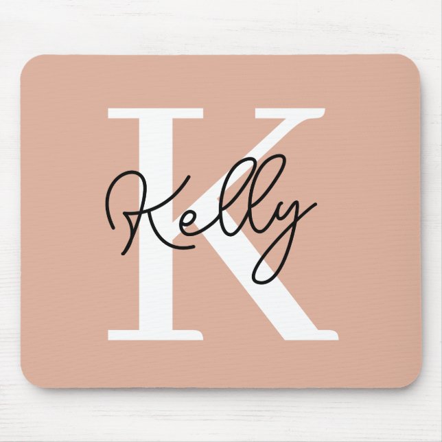 Mousepad Script de Monograma Rosa Blush Moderno (Frente)