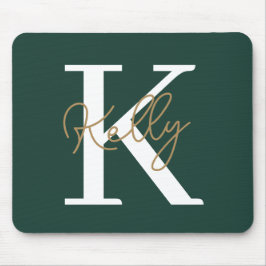 Mousepad Script de Monograma Verde Moderno Emerald