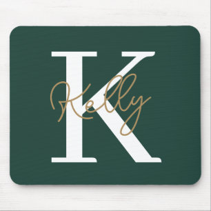 Mousepad Script de Monograma Verde Moderno Emerald
