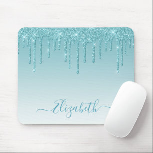 Mousepad Script de Na moda de Tendência Moderna Aqua Glitt