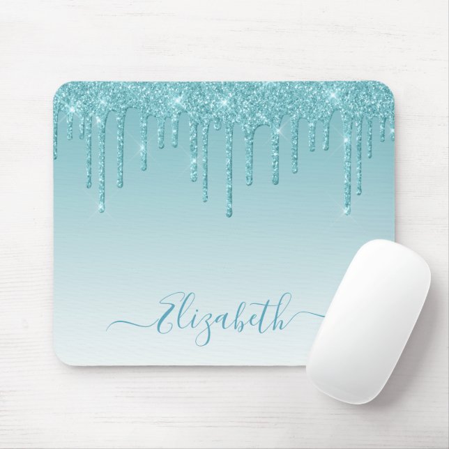 Mousepad Script de Na moda de Tendência Moderna Aqua Glitte (Com mouse)