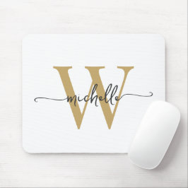 Mousepad Script de Nome do Monograma Dourado Branco Girly E