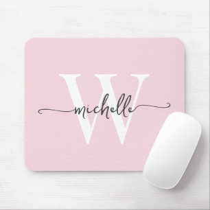 Mousepad Script de Nome do Monograma Rosa Blush Elegante
