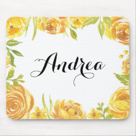 Mousepad Script de Quadro Floral de Flores Amarelas Rústica