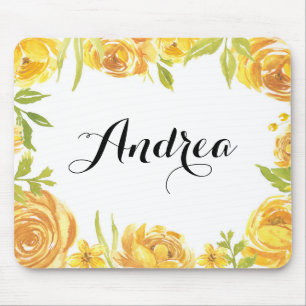 Mousepad Script de Quadro Floral de Flores Amarelas Rústica