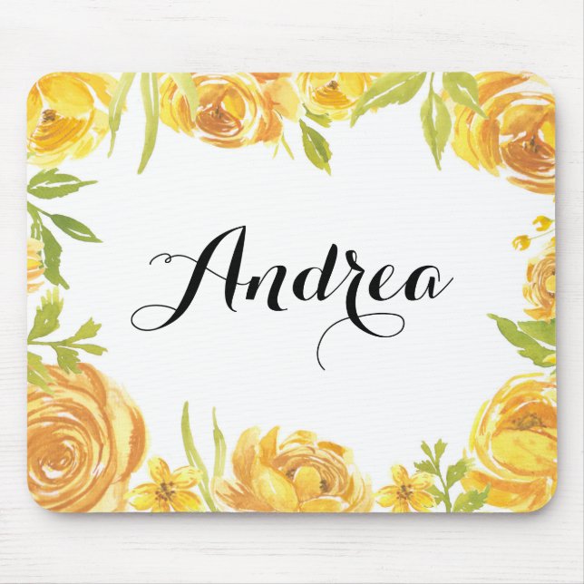 Mousepad Script de Quadro Floral de Flores Amarelas Rústica (Frente)