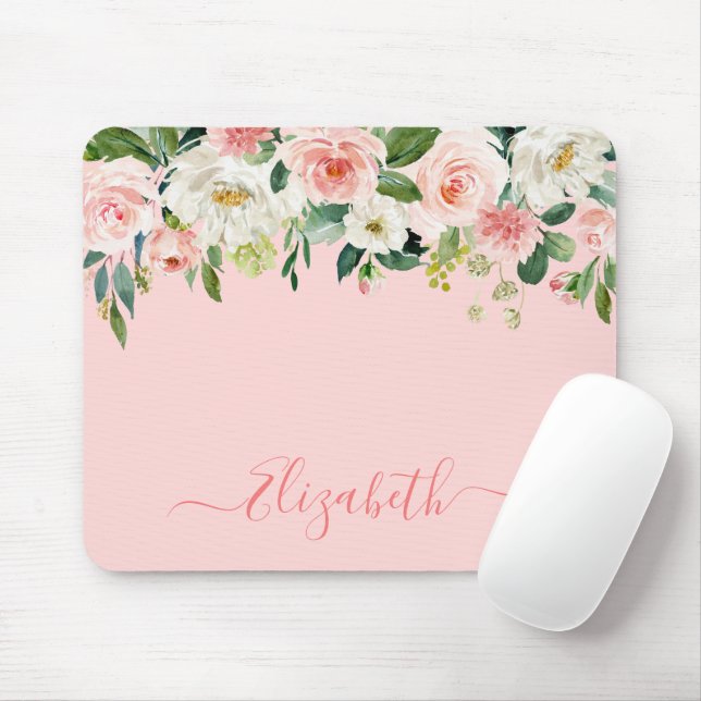 Mousepad Script de Tendência Floral Floral de Blush Blush,  (Com mouse)