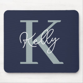 Mousepad Script do Monograma Azul do Marinho Moderno