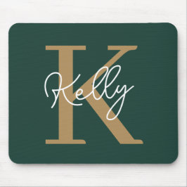 Mousepad Script Dourado Monograma do Emerald Green moderno