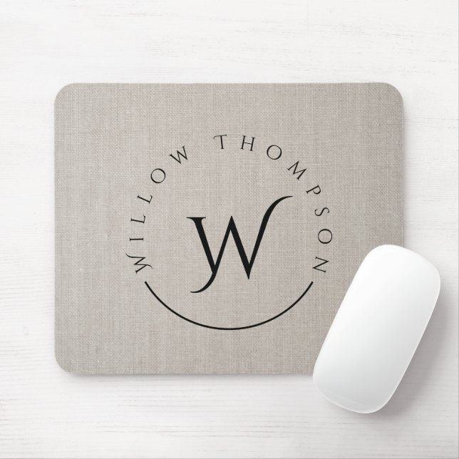 Mousepad Script Elegante de Linen Linen Russo Monograma (Com mouse)