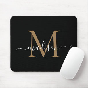 Mousepad Script Giratório Elegante de Monograma Dourado Mo