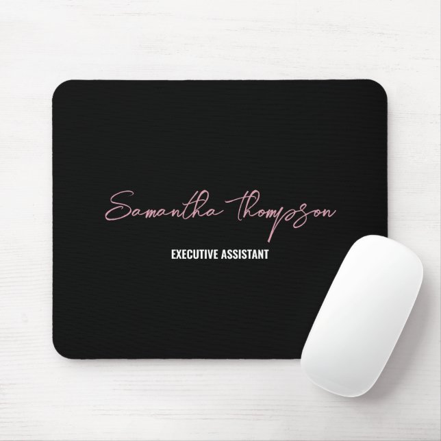 Mousepad Script Minimalista Preto-Rosa Moderno (Com mouse)