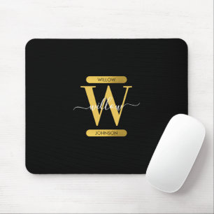 Mousepad Script Moderno do Monograma Dourado e Preto Elegan