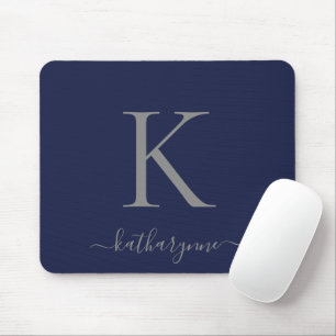 Mousepad Script Monograma Azul Silver Marinho
