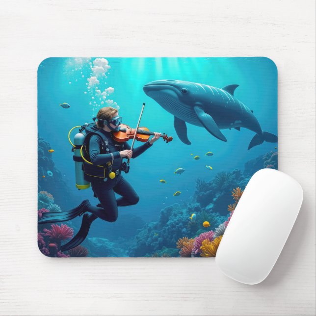 Mousepad Scuba Diver Playing a Violin For a Whale (Com mouse)