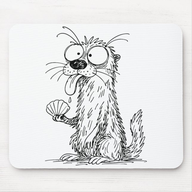 Mousepad Sea Otter Abstract Art Rtrait Drawing Whimsical Fu (Frente)
