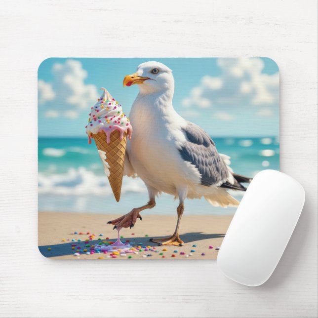 Mousepad Seagull Holding an Ice Cream Cone (Com mouse)