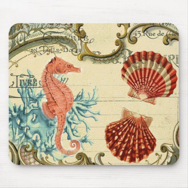 Mousepad seashell seacavalo francês moderno e florescente (Frente)