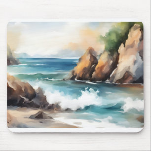 Mousepad Seashord Watercolor Painting Background Art Design