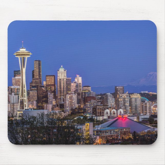 Mousepad Seattle, Downtown e Mt. Rainier ao Crepúsculo (Frente)