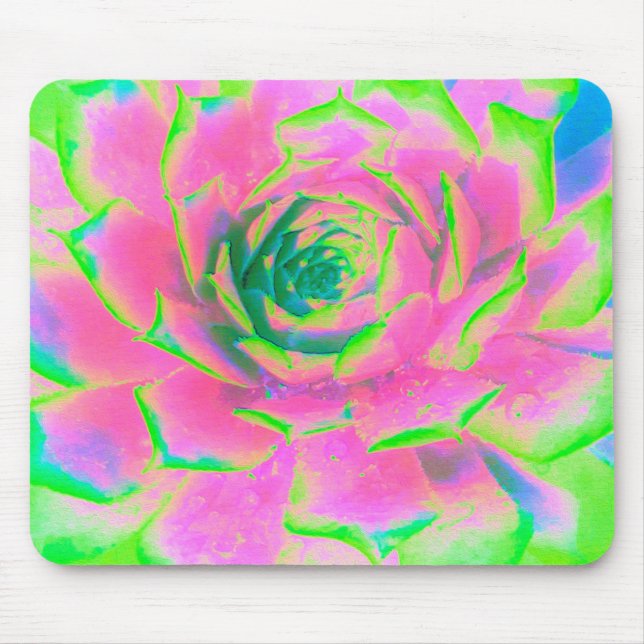 Mousepad Sedum Rosette verde limão e Suculente Rosa (Frente)