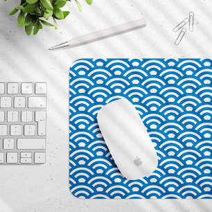 Mousepad Seigaiha, Ondas, Japonês, Azul e Branco