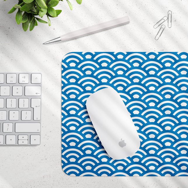 Mousepad Seigaiha, Ondas, Japonês, Azul e Branco (Criador carregado)