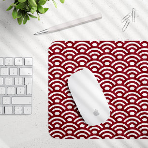 Mousepad Seigaiha, Ondas, Japonês, Borgonha e Branco