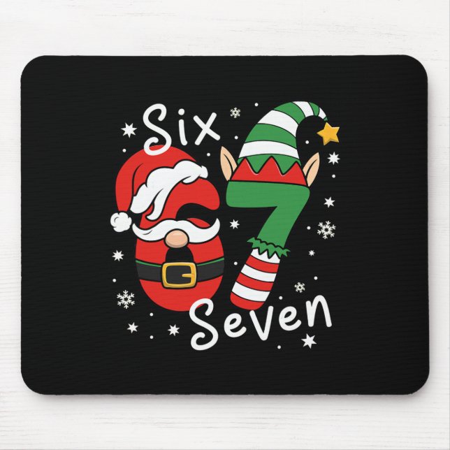 Mousepad Seis Sete 67 Meme 6 7 Elfo Papai Noel Natal Pijama (Frente)