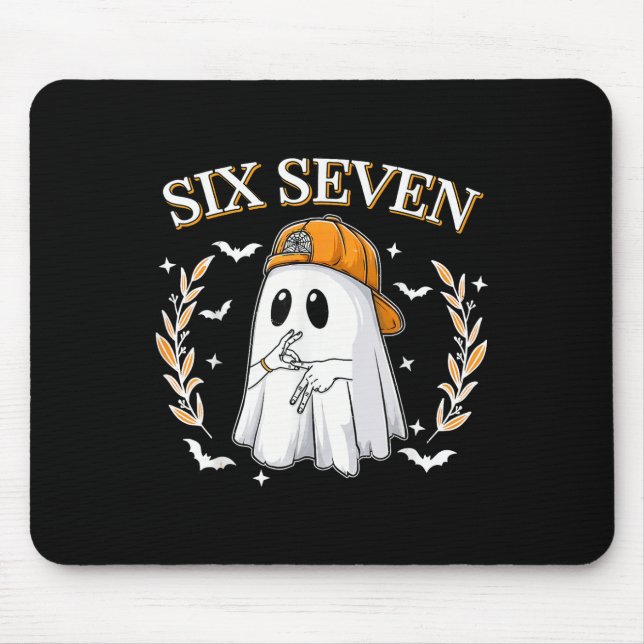 Mousepad Seis Sete 67 Meme Engraçado Fantasma Halloween 6 7 (Frente)