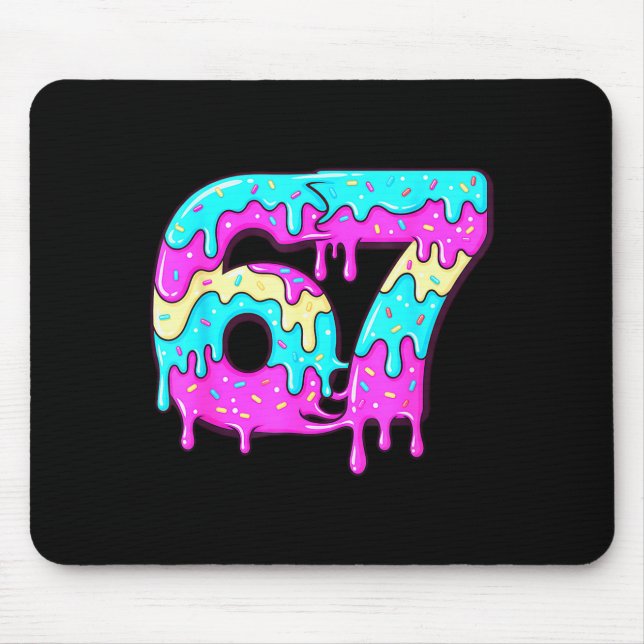 Mousepad Seis Sete 67 Meme Gotejante Número 67 Sorvete  (Frente)