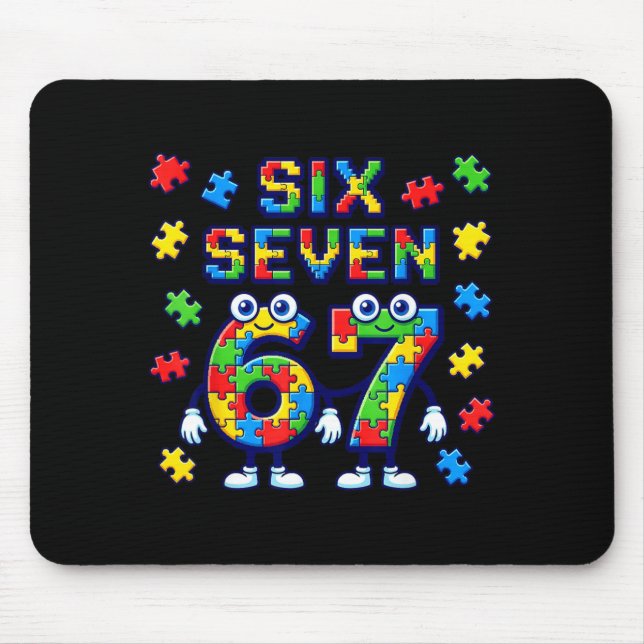Mousepad Seis Sete Bruh Conscientização do Autismo 6 7 Meme (Frente)