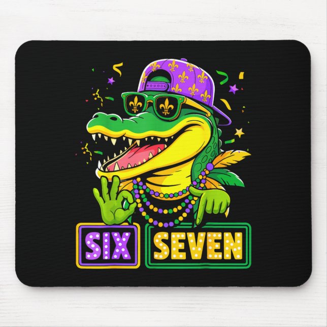Mousepad Seis sete jacaré 6 7 mardi gras 67 meme garotos (Frente)