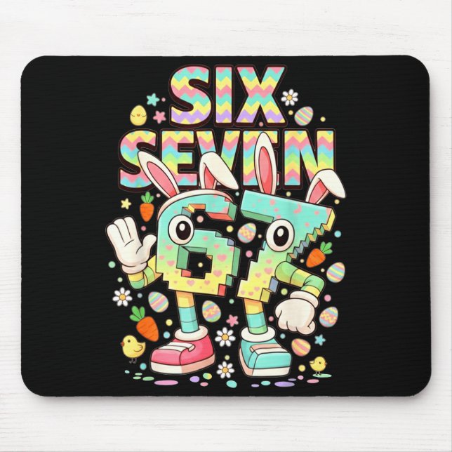 Mousepad Seis sete meme 67 brainrot engraçado coelho da Pás (Frente)