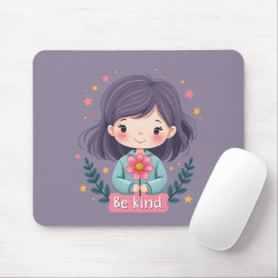 Mousepad Seja gentil com uma garota bonita com arte positiv