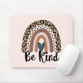 Mousepad Seja gentil Leopard Rainbow Boho inspirador Rosa