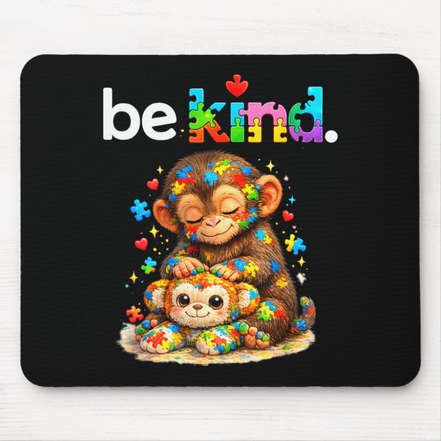 Mousepad Seja gentil soco macaco colorido puzzle autismo (Frente)