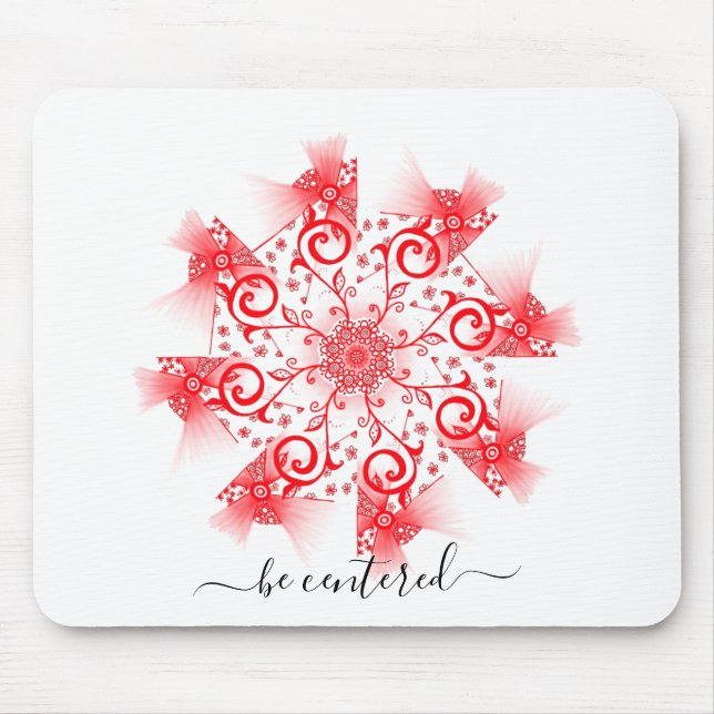 Mousepad Seja um rabisco de linha fractal de mandala vermel (Frente)