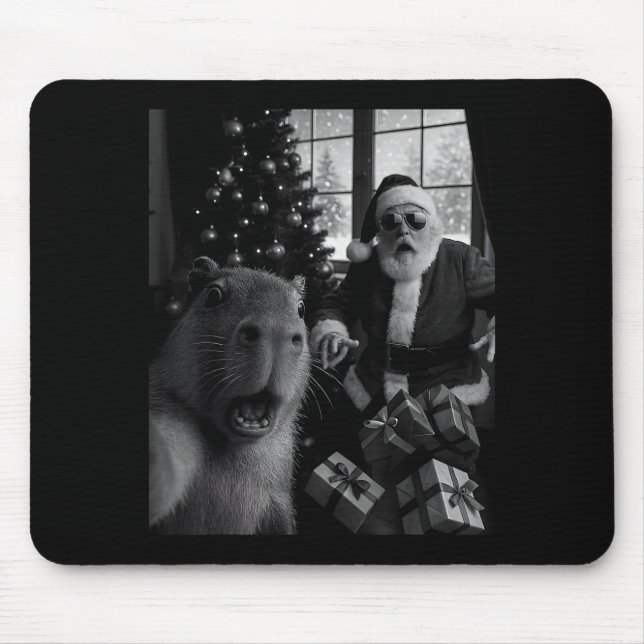 Mousepad Selfie de Capivara com Papai Noel Capivara Engraça (Frente)